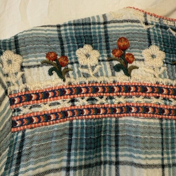 Johnny Was Workshop Juliene Estelle Floral Embroidered Plaid 90s Y2K Top Large - Picture 4 of 13